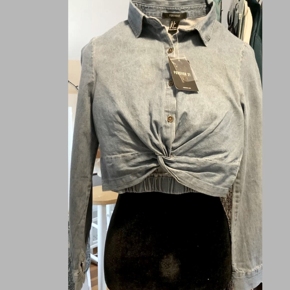 NWT Forever 21 Crop Top Jean Blue Color Size S
